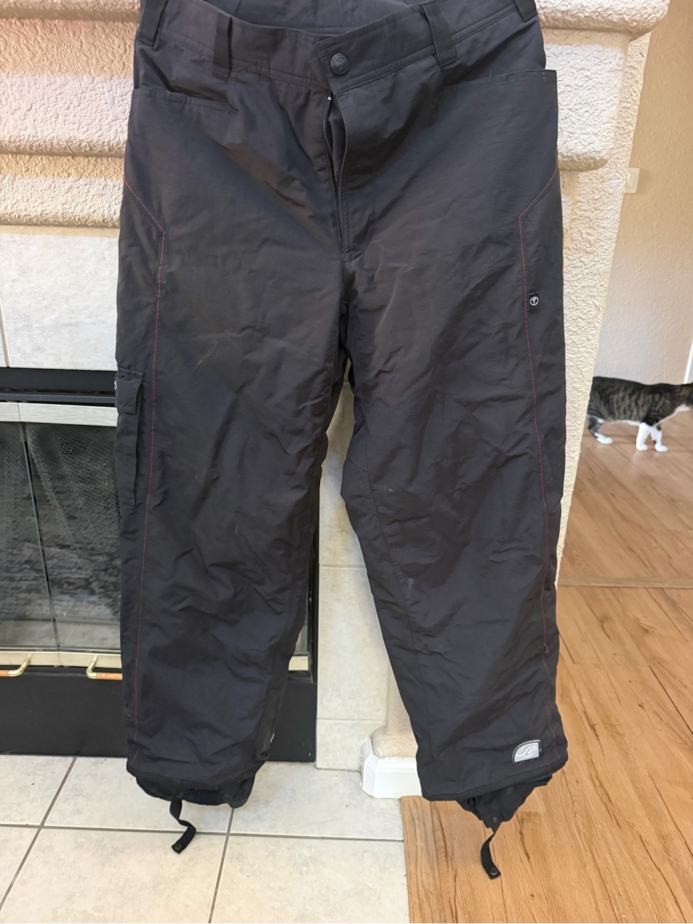 Santa Cruz Skateboards Black Cargo Snow Pants with Subtle Red Stitching ski pant